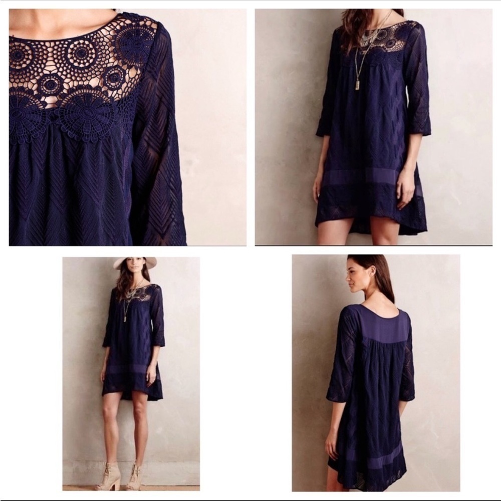 Anthropologie Holding Horses navy lace yoke dress size small